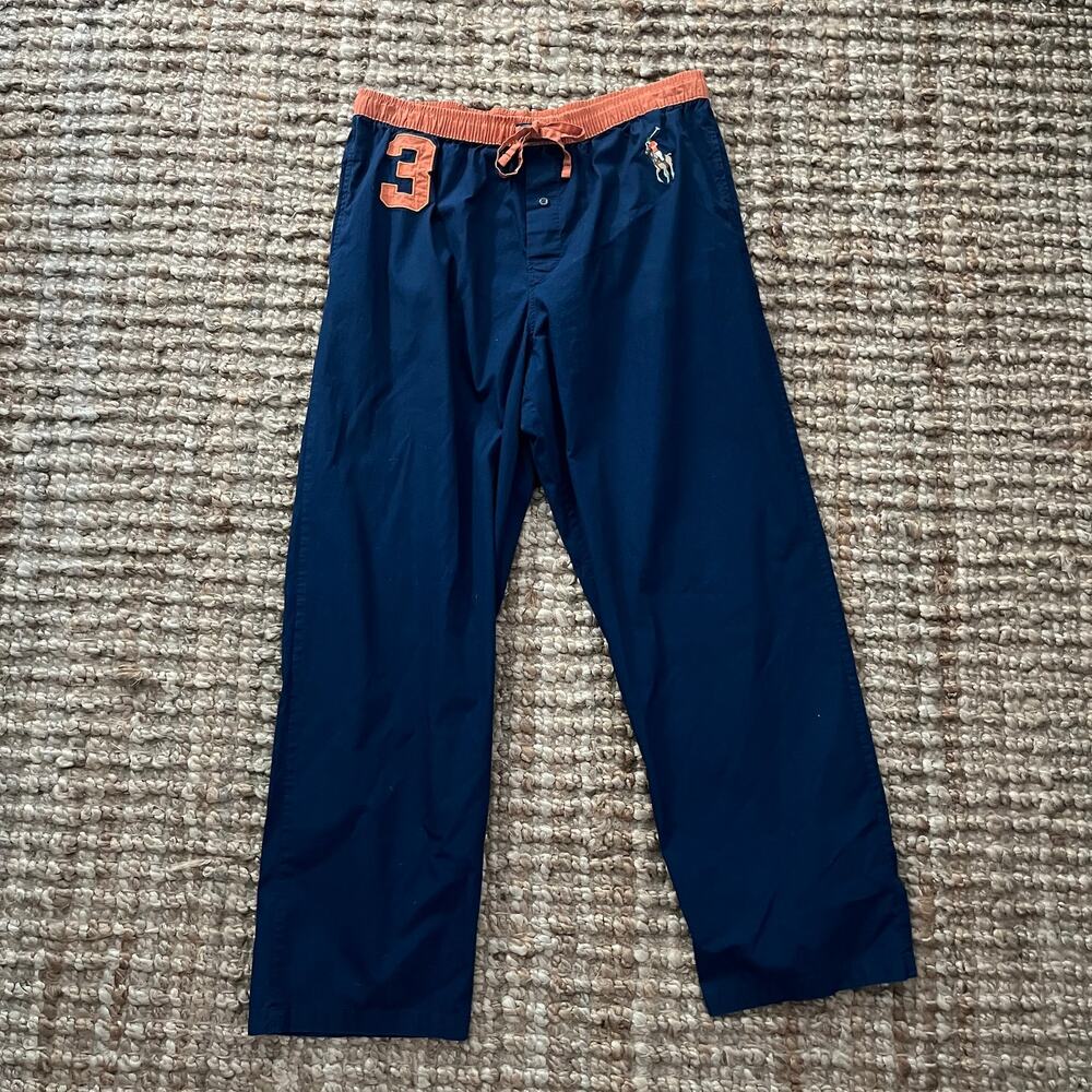 Polo Ralph Lauren Mens Pajama Pants M Navy Orange Big Pony 3 Cotton Sleepwear